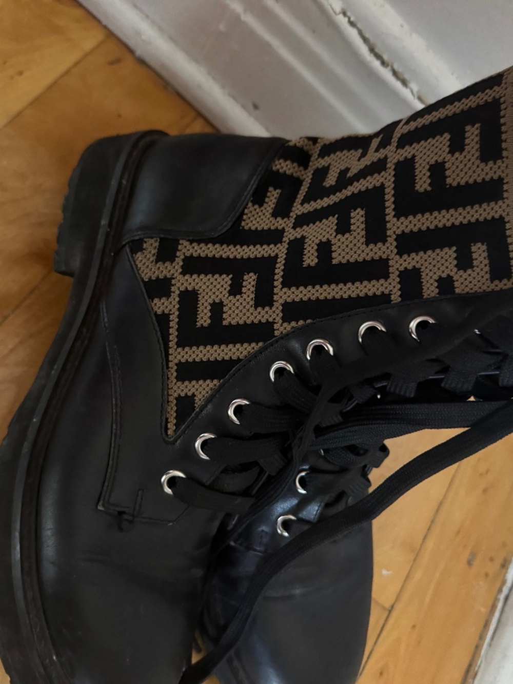 Fendi FF Rockoko Biker Boot Black Tabacco